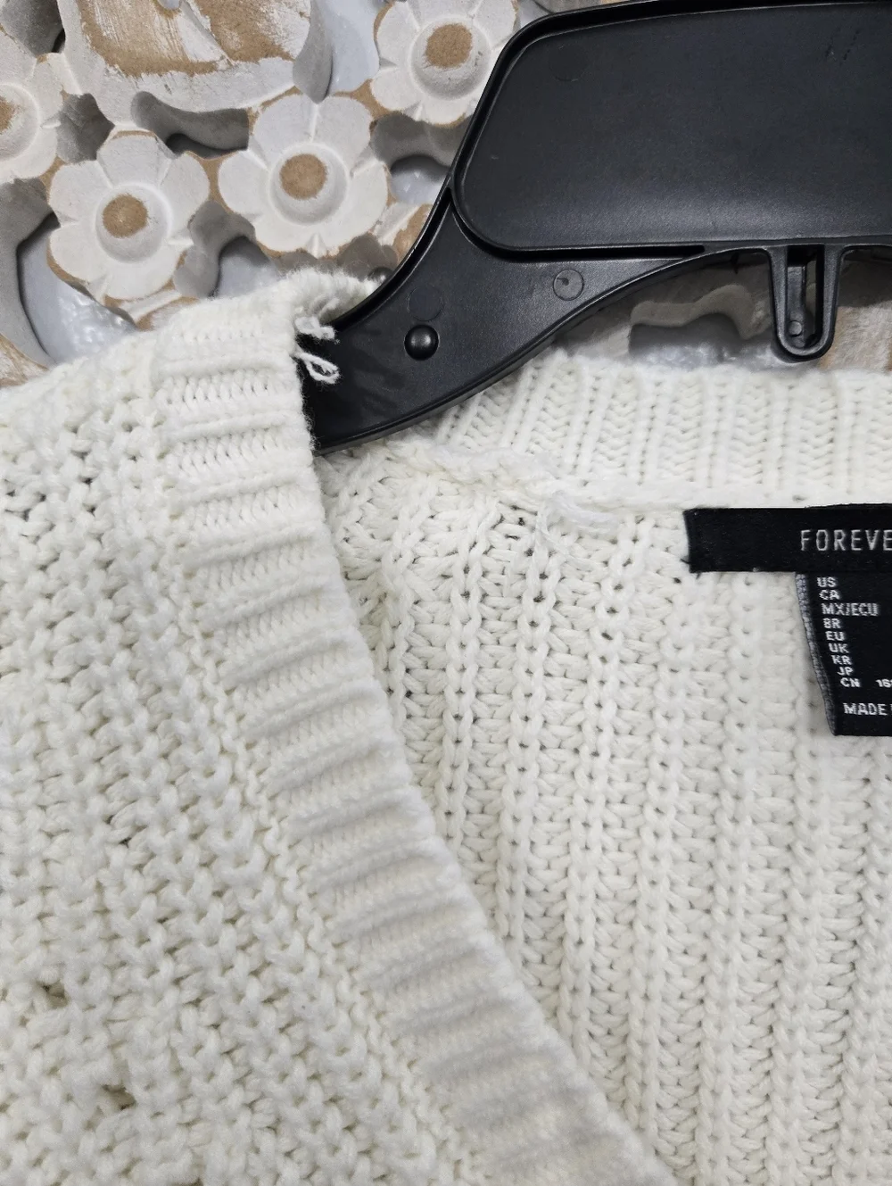 Forever 21 Cream V Neck Knit Sweater